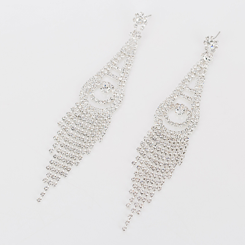 Bông tai khuyên đính đá dáng dài sexy pha lê rhinestone