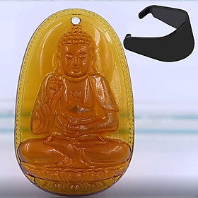 [Tuổi Tuất, Hợi] Mặt Dây Chuyền Phật A Di Đà Đá Pha Lê Trà 3.6cm - Mặt Size Nhỏ - Tặng Kèm Móc Inox - Phong Thủy 868 - May Mắn - Bình An