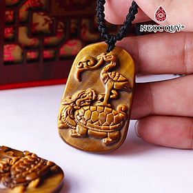 Mặt dây chuyền hạt tọa long quy đá mắt hổ vàng nâu 45x30x6mm mệnh thổ, kim - Ngọc Quý Gemstones