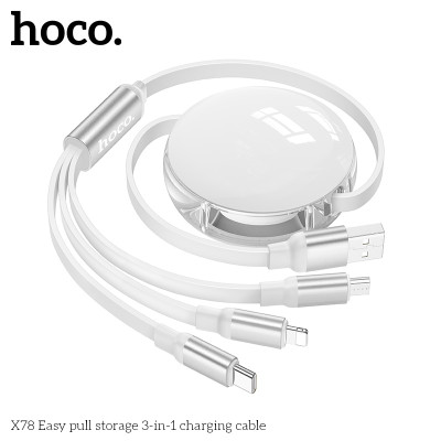 Bảo hành chính hãng 1 năm Cáp sạc nhanh đa năng rút gọn 3 đầu sạc cùng lúc 3 thiết bị X78 - Hàng chính hãng