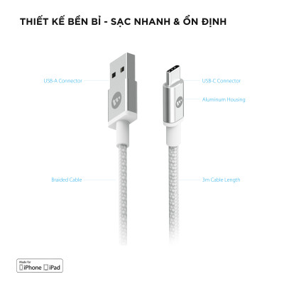Cáp USB-C Mophie 3m - Hàng chính hãng