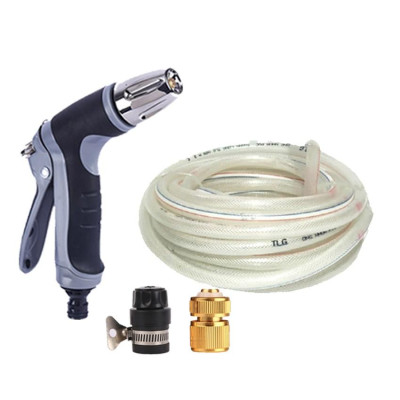 Bộ dây và vòi xịt  tăng áp rửa xe tưới cây 15M (cút đồng nối nhựa đen) 206817