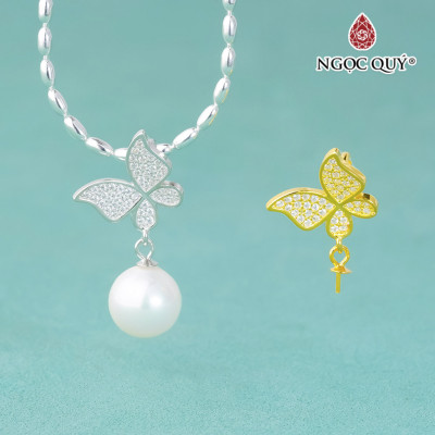 Charm bạc hình bươm bướm treo có khoen đính đá làm bông tai, mặt dây chuyền - Ngọc Quý Gemstones