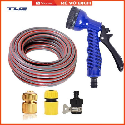 Bộ dây vòi xịt rửa xe, tưới cây, dọn dẹp nhà cửa 20m (cút đồng nối nhựa đen) 206843