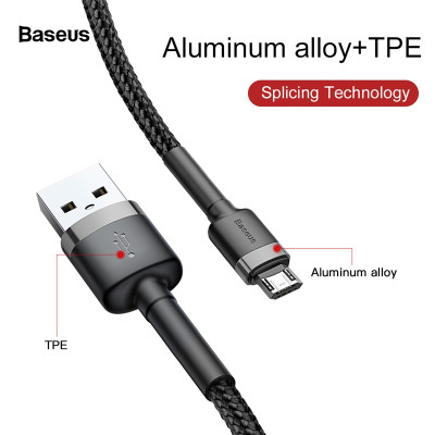 Cáp sạc nhanh đảo được đầu Baseus Cafule Micro USB v2 cho Smartphone Android Samsung/ Xiaomi/ Oppo/ Asus/ Huawei (dòng tối đa 2.4A, Quick charge 3.0) - Hàng chính hãng