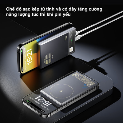 Pin sạc dự phòng không dây 10000mAh sạc nhanh PD 20W Rockspace Retro Magnetic Wireless - hàng chính hãng bảo hành 12 tháng