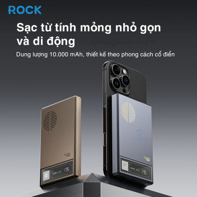 Pin sạc dự phòng không dây 10000mAh sạc nhanh PD 20W Rockspace Retro Magnetic Wireless - hàng chính hãng bảo hành 12 tháng