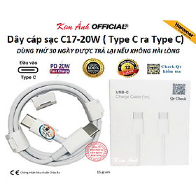Dây sạc nhanh Ham mer C17, PD 20W chân Type C ra Type C, sạc rất nhanh vào pin, Kim Ánh bảo hành hàng chính hãng 12 tháng