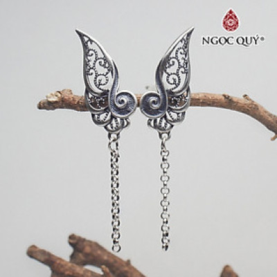 Bông tai bạc cánh bướm bạc gắn hạt treo (sát tai) - Ngọc Quý Gemstones