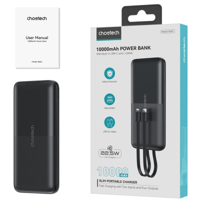 Pin dự phòng Choetech B654 22.5W  tích hợp 2 cáp sạc Type C và Light-ning dung lượng 10.000mAh ( Hàng chính hãng)