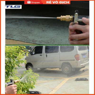 Bộ dây vòi xịt nước rửa xe,tưới cây tăng áp 3 lần 7-10m(cút đồng nối nhựa xanh) 206817