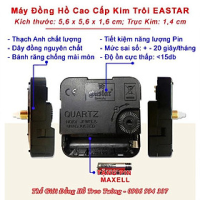 Đồng Hồ Treo Tường KIM TRÔI EASTAR Cao Cấp Mặt Vuông – Số nổi 3D – Tặng Pin Maxell - Bảo Hành 1 Năm