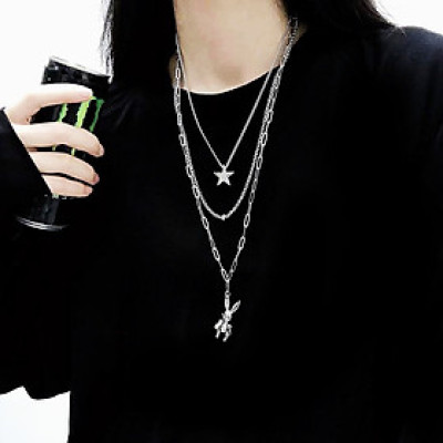 Vòng cổ titan thép 3 lớp ngôi sao và đầu thỏ cực chất