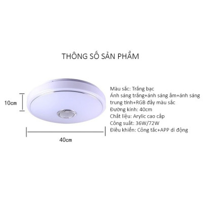 Đèn Ốp Trần 120 LED RGB Tích Hợp Loa Bluetooth Nghe Nhạc Không Dây Kết Nối Điện Thoại Qua APP Cao Cấp - Hàng Nhập Khẩu