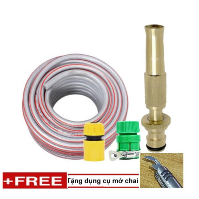 Bộ dây vòi xịt nước rửa xe, tưới cây . tăng áp 3 lần, loại 20m 206587 cút sập,nối vàng + tặng mở chai
