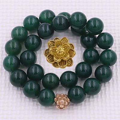 [Mệnh Mộc, Hỏa] Vòng Chuỗi Niệm Phật Đá Thạch Anh Xanh Lá 14 Ly 27 Hạt Charm Hoa Sen Inox, Vòng Chuỗi Phật Giáo, Chuỗi Niệm Phật Hạt To - Phong Thủy 868