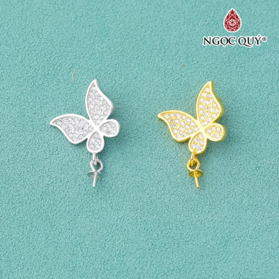 Charm bạc hình bươm bướm treo có khoen đính đá làm bông tai, mặt dây chuyền - Ngọc Quý Gemstones