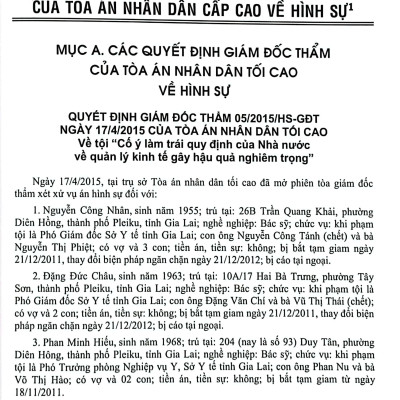 Tuyển Chọn Quyết Định Giám Đốc Thẩm Và Bản Án Của Tòa Án Nhân Dân Tối Cao Và Tòa Án Nhân Dân Cấp Cao Về Hình Sự, Dân Sự, Hành Chính, Lao Động Từ Năm 2015-2020