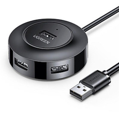 Ugreen 20295 Bộ chia USB dài 4 cồng USB 2.0 có đèn LED màu đen CR106 Hàng chính hãng