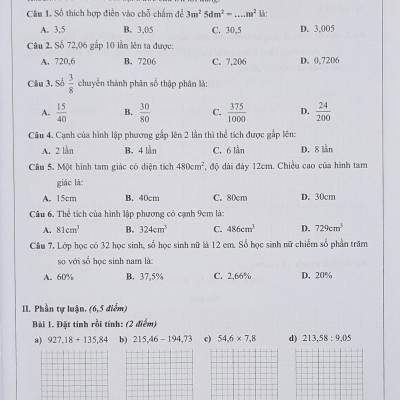 Sách - Đề kiểm tra Toán 5 học kì II