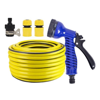 Bộ dây tăng áp 3 lần vòi xịt nước rửa xe, tưới cây loại 15m (cút nhựa nối nhựa đen) 206843