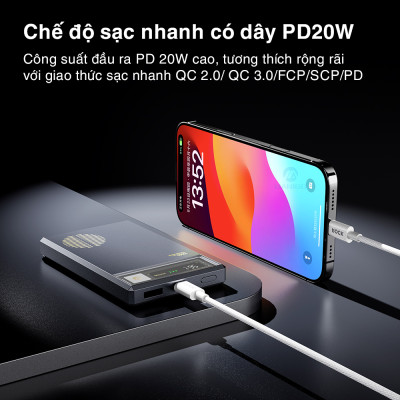 Pin sạc dự phòng không dây 10000mAh sạc nhanh PD 20W Rockspace Retro Magnetic Wireless - hàng chính hãng bảo hành 12 tháng