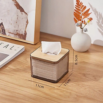 11x11x8.5 Hộp Đựng Giấy Ăn Khăn Giấy Nhựa MiKa Trong Suốt Nắp Gỗ Tre Tự Nhiên Màu Sắc Kiểu Dáng Phong Cách Bắc Âu VUÔNG