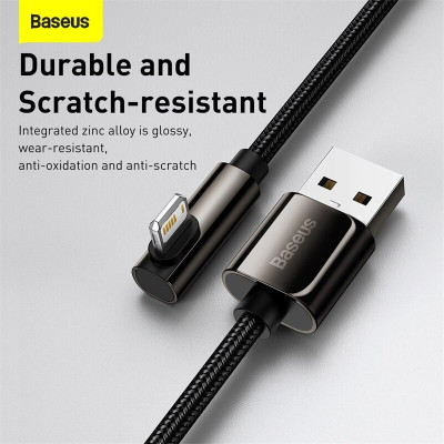 Cáp sạc nhanh 2.4A truyền dữ liệu Baseus Legend Series Elbow dây dù có đèn Led dài 1M dành cho iPhone/iPad - Hàng chính hãng