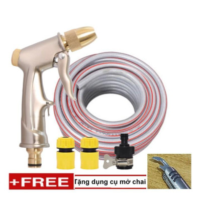 Bộ dây vòi xịt nước rửa xe, tưới cây . tăng áp 3 lần, loại 20m 206701-1 đầu đồng,cút,nối nhựa đen +tặng mở chai