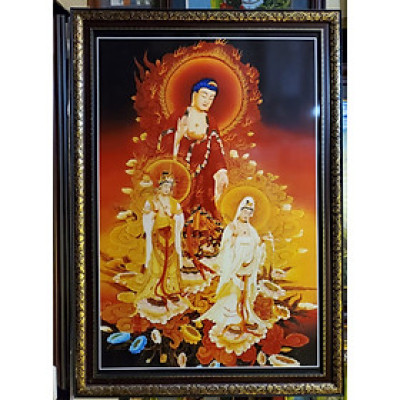 TRANH PHẬT TAM THÁNH IN DẦU CAO CẤP -ID009