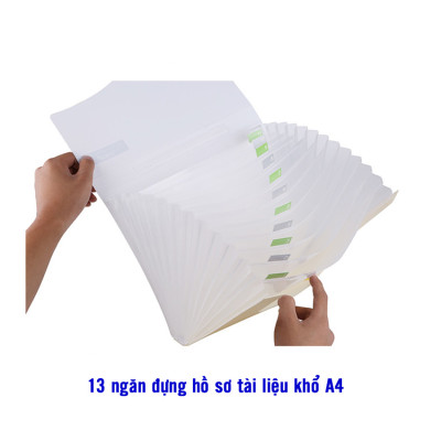 Cặp Đựng Tài Liệu Văn Phòng Phẩm NASI TL1002 nhiều ngăn khổ A4 13 ngăn phân trang tiện lợi tập file đựng lưu trữ hồ sơ văn phòng học sinh sinh viên túi đựng tài liệu nhựa PP cao cấp