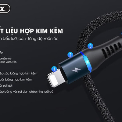 Cáp sạc USB to IP Remax RC-152i chiều dài 1m sạc 2.4A và truyền dữ liệu đồng thời 480MB/s có đèn tiện lợi - Hàng chính hãng