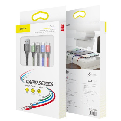 Cáp sạc đa năng 4in1 Baseus Rapid Series CA1T4 3.5A 1.2M USB to 2 L+T+M- hàng chính hãng