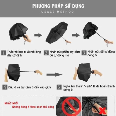 Dù Che Nắng Mưa Bấm Tự Động 12 Nan Kép Chống Thấm Nước Chống Tia UV Nhỏ Gọn Tiện Lợi