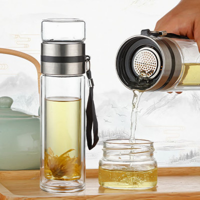 Bình trà thủy tinh KG85 2 lớp pha cách nhiệt tốt, có lõi lọc inox304 cao cấp dung tích 500ml - Hàng chính hãng