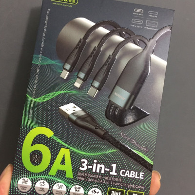 Cáp sạc nhanh đa năng 3in1 Remax RC-199th 3 đầu Type C / LN cho Táo / Micro USB 6A max 66W - dây dài 1.2m - hàng chính hãng