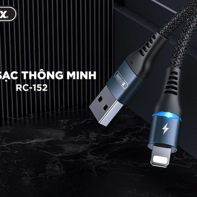 Cáp sạc USB to IP Remax RC-152i chiều dài 1m sạc 2.4A và truyền dữ liệu đồng thời 480MB/s có đèn tiện lợi - Hàng chính hãng
