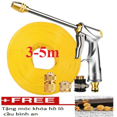 Bộ dây vòi xịt nước rửa xe,tưới cây . tăng áp 3 lần,loại 3m,5m 206701-2đầu đồng,cút đồng+ tặng móc khoá