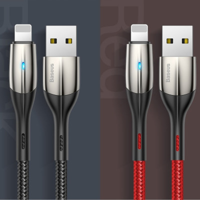 Cáp Sạc nhanh Baseus B01 (dài 1m 2.4A, Sạc nhanh, Siêu bền) có đèn LED Cho Iphone / Ipad - Hàng chính Hãng
