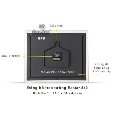 Đồng Hồ Treo Tường KIM TRÔI EASTAR Cao Cấp Mặt Chữ Nhật Ánh Kim – Mặt Kính 3D Tràn Viền – Bộ Số Nổi 3D