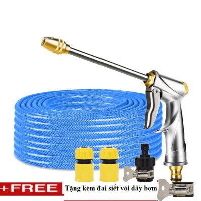 Bộ dây vòi xịt nước rửa xe, tưới cây . tăng áp 3 lần, loại 20m 206701-2 đầu đồng,cút,nối đen + tặng đai