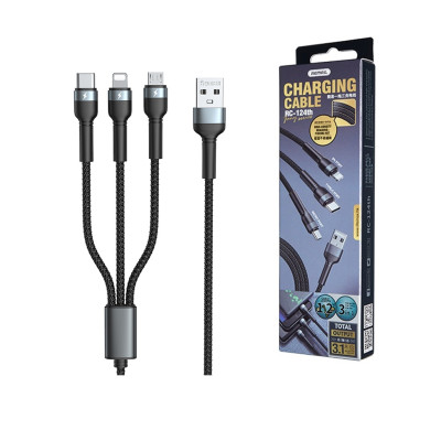 Cáp sạc 3 đầu đa năng 3.1A Remax RC124th (1.2m)  - Hàng chính hãng