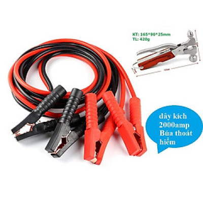 Combo Dây Câu Kích Bình Ắc-Quy Cho Xe Ô Tô 2000AMP Kích Thước 4 mét và Búa thoát hiểm Ô tô đa năng