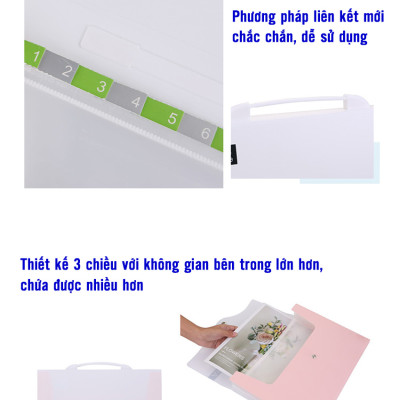 Cặp Đựng Tài Liệu Văn Phòng Phẩm NASI TL1002 nhiều ngăn khổ A4 13 ngăn phân trang tiện lợi tập file đựng lưu trữ hồ sơ văn phòng học sinh sinh viên túi đựng tài liệu nhựa PP cao cấp