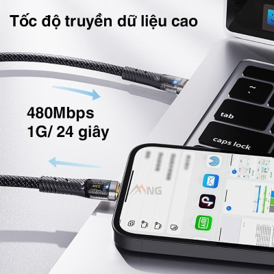 Dây sạc nhanh ip PD 33W Rockspace Z21 typeC to IP sạc nhanh dây dù Hàng chính hãng bảo hành 1 năm 1 đổi 1