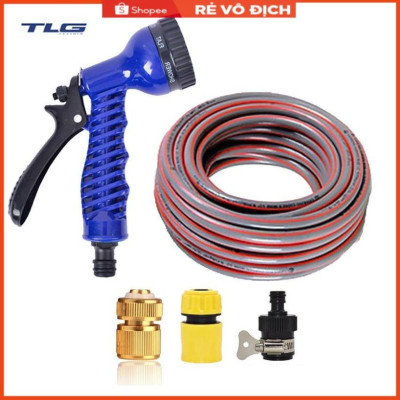 Bộ dây vòi xịt rửa xe, tưới cây, dọn dẹp nhà cửa 3-5m (cút đồng nối nhựa đen) 206843
