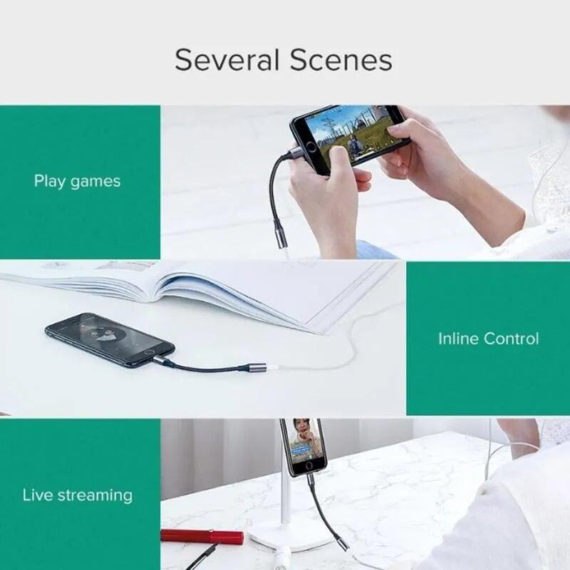 Ugreen UG30756US211TK 10CM màu Xám Cáp Lightning sang cổng âm thanh 3.5mm - HÀNG CHÍNH HÃNG