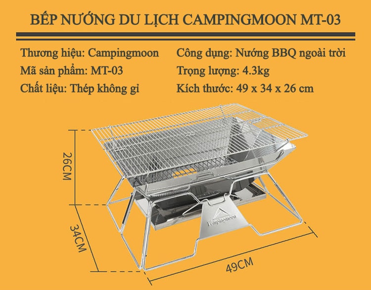 Bếp nướng dã ngoại inox cao cấp Campingmoon MT-03