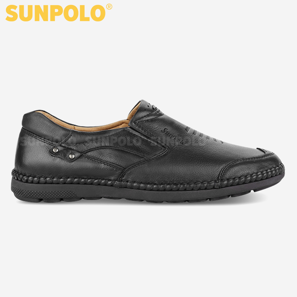 Giày Mọi Nam Da Bò Cao Cấp SUNPOLO LSU007 Có size lớn 45,46 (Đen, Nâu)