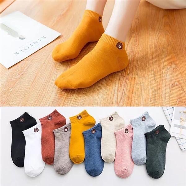 Combo 10 đôi tất hoa cúc , gấu nữ ,cổ ngắn nhiều màu dễ thương vải cotton , khử mùi , kháng khuẩn kèm túi dây rút xinh xắn cute cho phái nữ